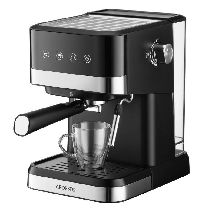 Кофеварка Ardesto рожковая Steel Collection 1.5л, молотый, ручной капучинатор, сенсорное управление, черно-серебристый
