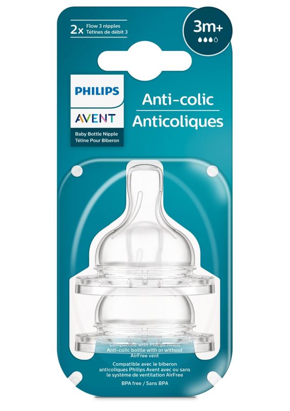 Соска Avent Anti-Colic 3мес+, силиконовая, средний поток, 2шт