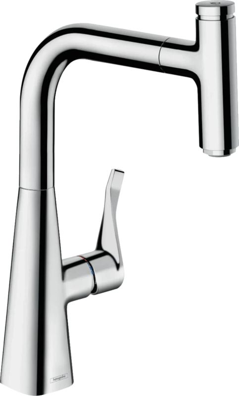 Смеситель для кухни Hansgrohe Metris Select, дл.излива - 208мм, поворотный, вытяжной, рычаг + кнопка, хром