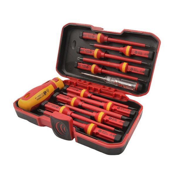 Отвертки Tolsen VDE набор 13шт, диэлектрические, PH, PZ, Torx, CrV, кейс