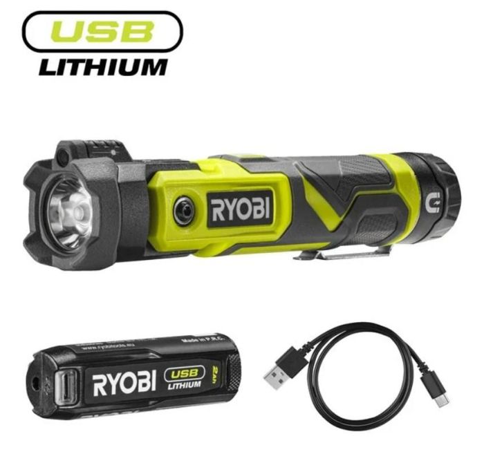 Фонарь ручной аккумуляторный Ryobi USB Lithium RLP4-120G 4В 2А·ч 640лм 3 функции освещения поворотная головка магнит 0.18кг