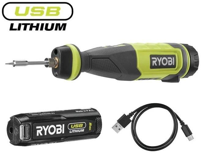 Паяльник аккумуляторный Ryobi USB Lithium RSI4-120G 4В 2А·ч 460°С светодиодная подсветка 0.1кг
