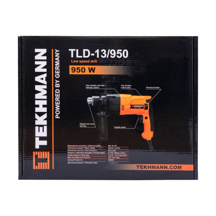 Дриль ударний Tekhmann TLD-13/950 950Вт зубчастий патрон 13мм 0-1100об/хв 2.5кг