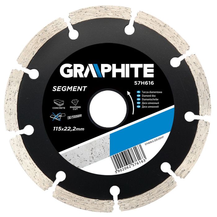 Диск алмазный GRAPHITE, сегментный, высота сегмента 8мм, 115х22.2мм