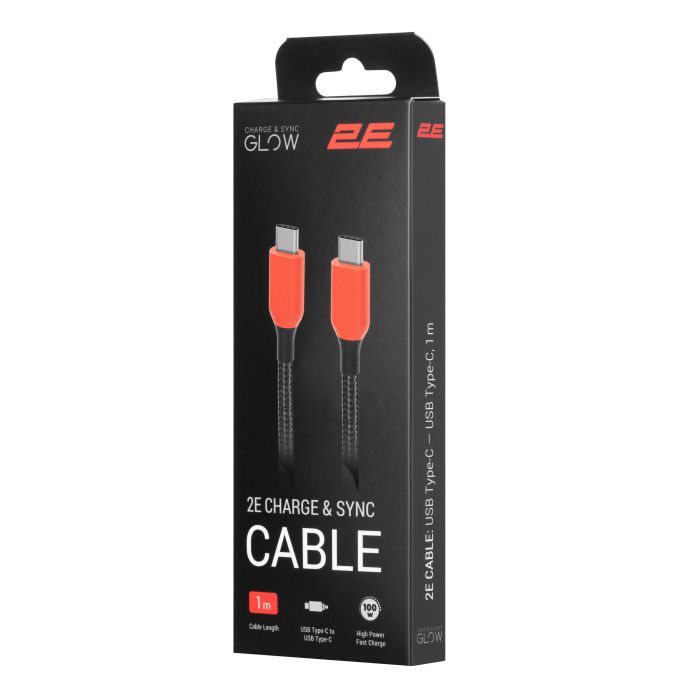 Кабель USB-C > USB-C заряджання/синхронізації 2E 1м, 100Вт Type-C, чорний