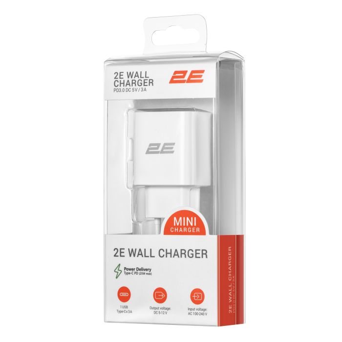 Зарядний пристрій мережевий 2E 25Вт USB-C PD, білий