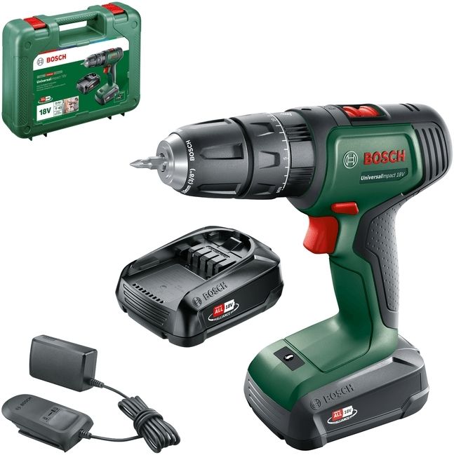 Шуруповерт-дрель аккумуляторная Bosch UniversalImpact 18В 2х1.5А·час 20Нм 0-440·0-1450об·мин кейс ЗП 1.3кг