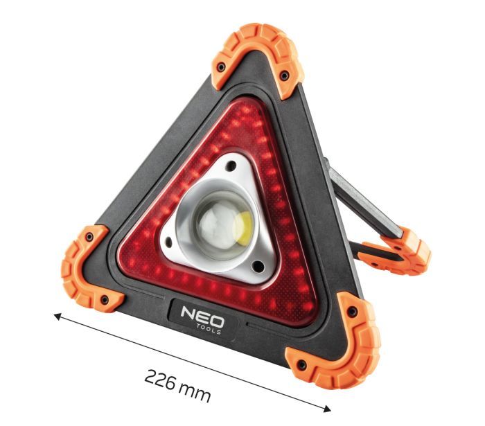 Прожектор на батарейках Neo Tools, треугольный, ААх4, 22x220x45мм, 800лм, 10Вт, 3 функции освещения, белый/красный свет.