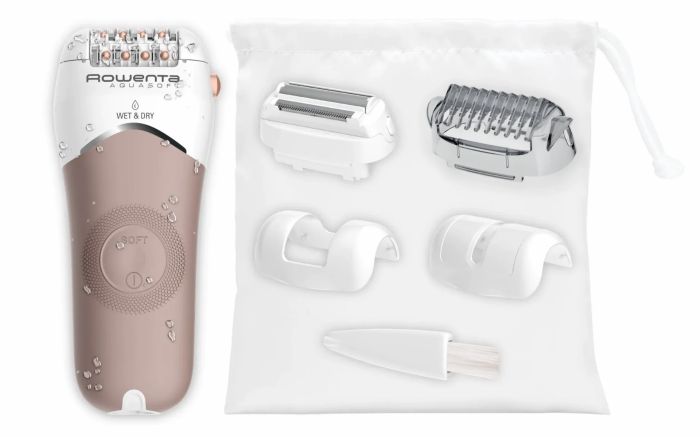 Епілятор Rowenta Aquasoft Wet&Dry пінцетний, акумуляторний , пінцет.-24, волог.+сух., насадок-4, пудровий