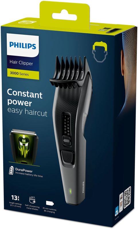 Машинка для стрижки  Philips Series 3000, акум., роторный мотор, насадок-2, сталь, чорно-серый