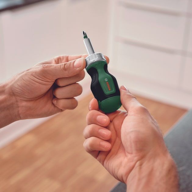 Викрутка Bosch з тріскачкою, 6 насадок, руків'я TPR (PZ1,PZ2,PH2,SL4,TX25,HEX5), 111мм, сталь CrV