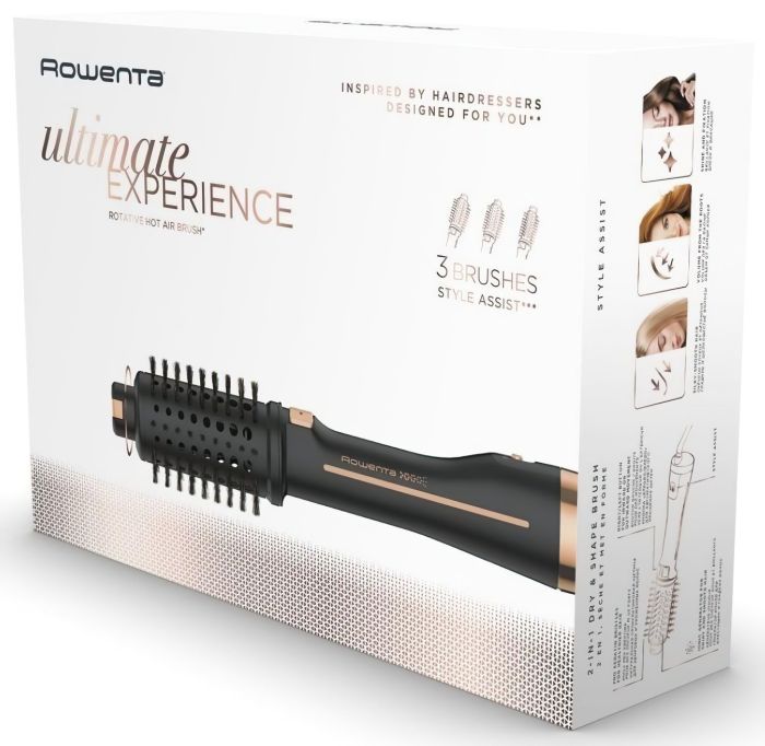 Фен-щітка Rowenta Ultimate Experience, 750Вт, 1 режими, іоніз-я, оберт.насадок, кераміка, чорний