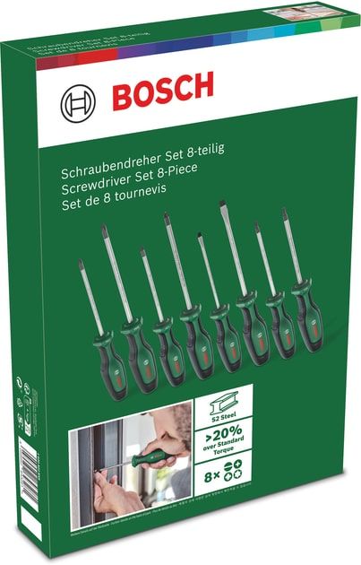 Викрутка Bosch набір 8шт, SL 4, 6.5мм, PH1х100мм, PH2х125мм, PZ1х100мм, PZ2х125мм, Т20х100, Т25х100