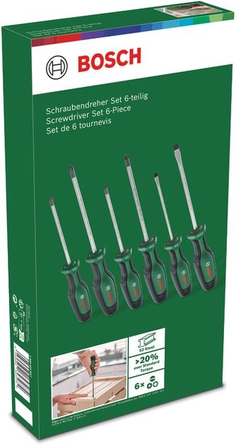 Викрутка Bosch набір 6шт, SL 4, 6.5мм, PH1х100мм, PH2х125мм, PZ1х100мм, PZ2х125мм