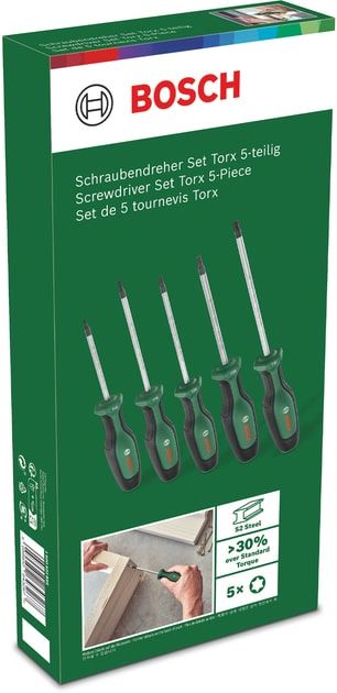 Отвертка Bosch Torx набор 5шт, T10, 15, 20, 25, 30.