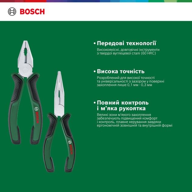 Плоскогубці Bosch набір 2шт, комбіновані, подовжені