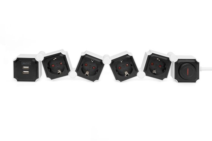 Блок розеток DIGITUS Flexible, 4xSchuko 16A, 2xUSB 2.4A, выключатель