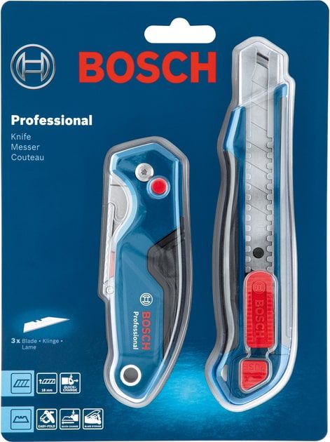 Ніж будівельний Bosch Professional складний трапецієподібний корпус пластик, сегментований корпус пластик, набір 2шт