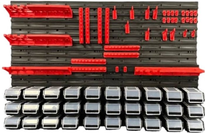 Панель підвісна з набором контейнерів, гачків та полиць Kistenberg KS_kit12, 4 панелі 57.6х1.8х39см, 30 контейнерів, 40 гічків, 4 полиці, пластик