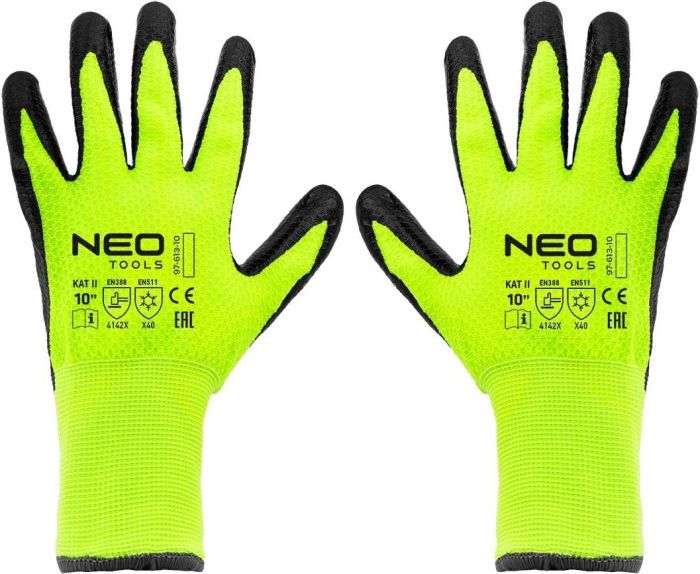 Рукавички робочі Neo Tools, утеплені, латексне покриття, поліестер, р.10, зелено чорні