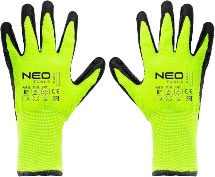 Рукавички робочі Neo Tools, утеплені, латексне покриття, поліестер, р.8, зелено чорні