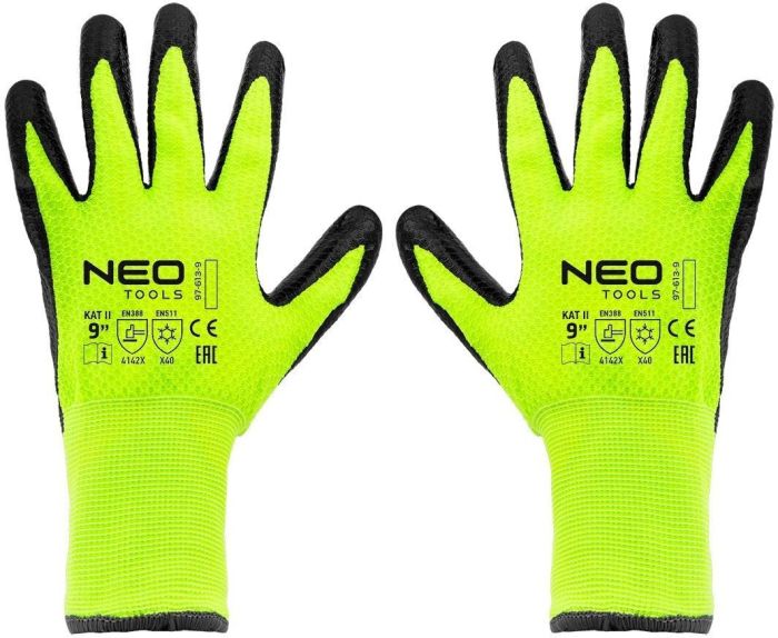 Рукавички робочі Neo Tools, утеплені, латексне покриття, поліестер, р.9, зелено чорні