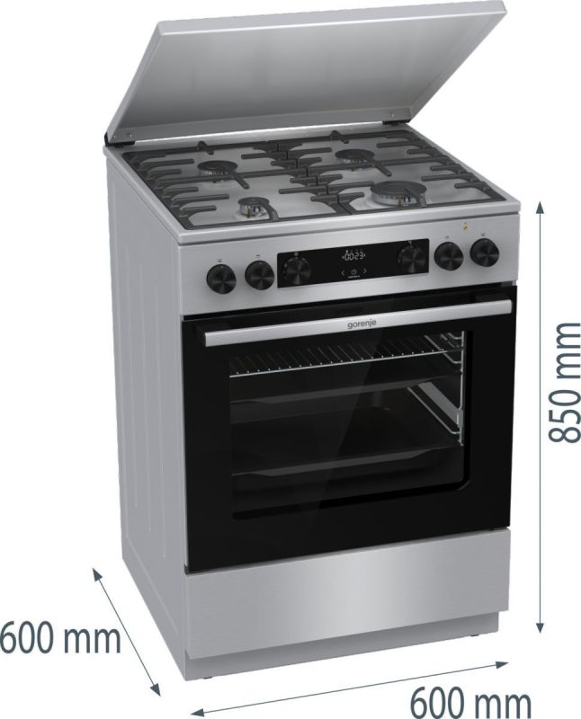 Плита Gorenje комбінована, 71л, 60x60см, дисплей, чавун,з кришкою, програматор IconLed,нерж