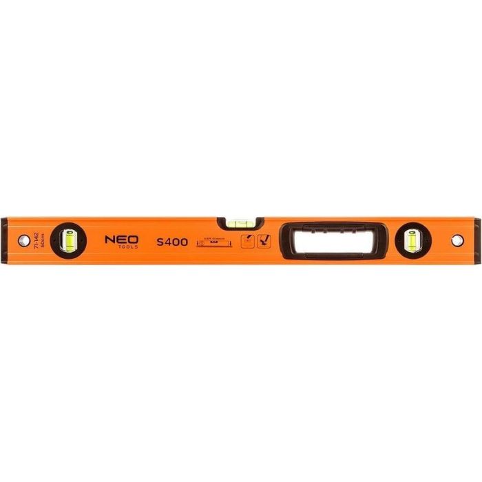 Рівень Neo Tools S 400 алюмінієвий, 60см, 3 капсули, 1 отвір для рук