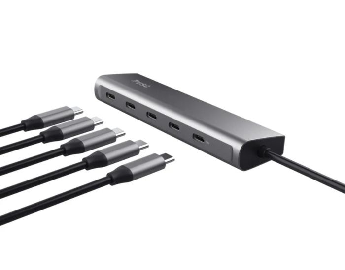 Хаб Trust Halyx USB-C  > 5xUSB-C , Алюміній, 0.1м, серый