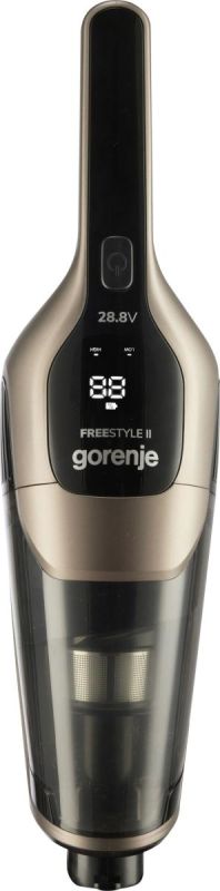 Пилосос Gorenje бездротовий, 176Вт, конт пил -0.6л, автон. робота до 70хв, HEPA, 2 в 1, підсвічування, індикатор, щітка- електротурбо, бронзи