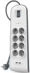 Подовжувач-фільтр мережевий Belkin 8хТип F, 3x1.5мм кв, 16А, 2xUSB-A 2.4A, з захистом від перенапруги, 2м, білий