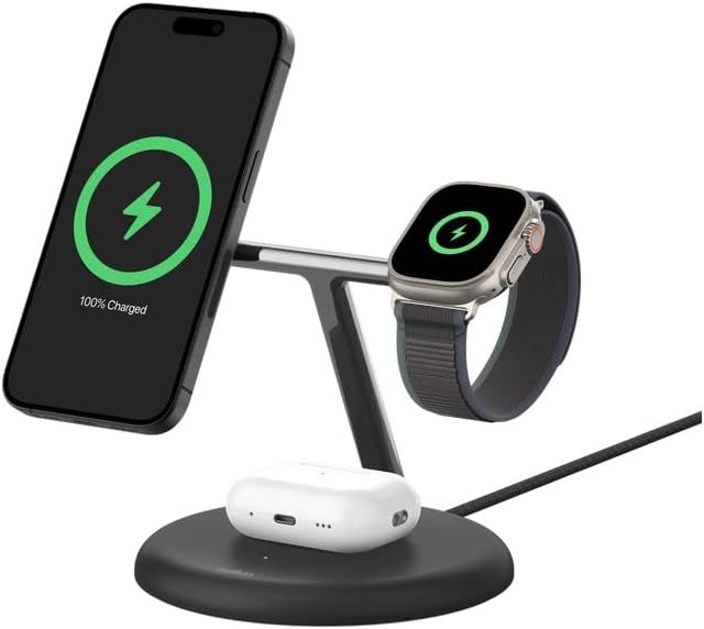 Беспроводное зарядное устройство Belkin 3in1 Magnetic Adjustable Pad Qi2 15Вт, черный
