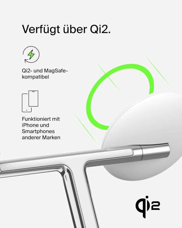 Зарядний пристрій бездротовий Belkin 3в1 Magnetic Adjustable Pad Qi2 15Вт, білий