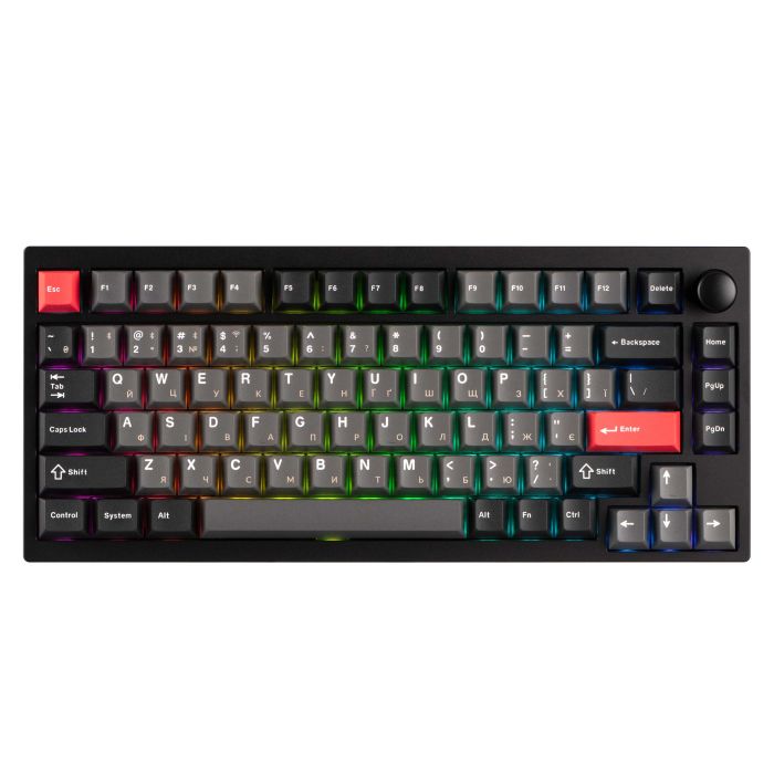 Клавиатура механическая Lemokey  P1 Pro 84Key, Keychron Super Banana, WL/BT/USB-A, QMK/VIA, Hot-Swap, EN/UKR, RGB,  Knob, Carbon Black
