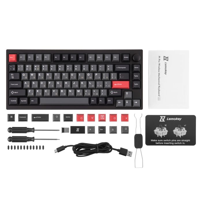 Клавиатура механическая Lemokey  P1 Pro 84Key, Keychron Super Banana, WL/BT/USB-A, QMK/VIA, Hot-Swap, EN/UKR, RGB,  Knob, Carbon Black