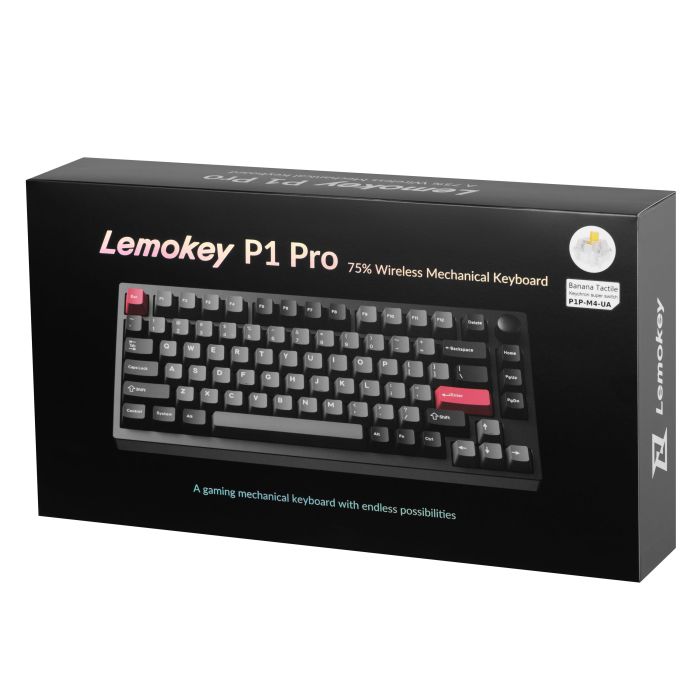 Клавиатура механическая Lemokey  P1 Pro 84Key, Keychron Super Banana, WL/BT/USB-A, QMK/VIA, Hot-Swap, EN/UKR, RGB,  Knob, Carbon Black