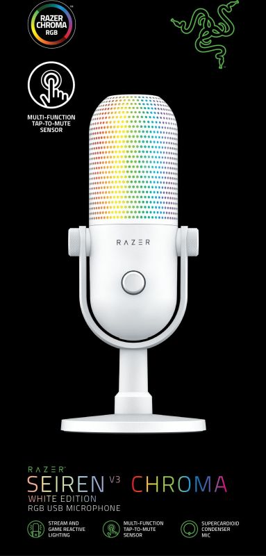 Мікрофон геймінговий Razer Seiren V3 Chroma, Uni, RGB, USB-A, 2м, білий