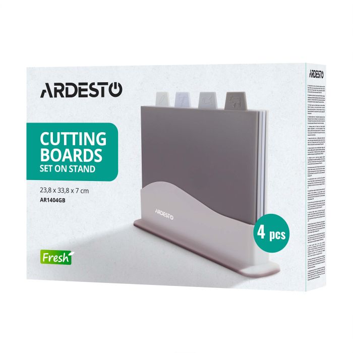 Набор досок кухонных на подставке Ardesto Fresh, 4шт, 23.8x33.8x7см, пластик