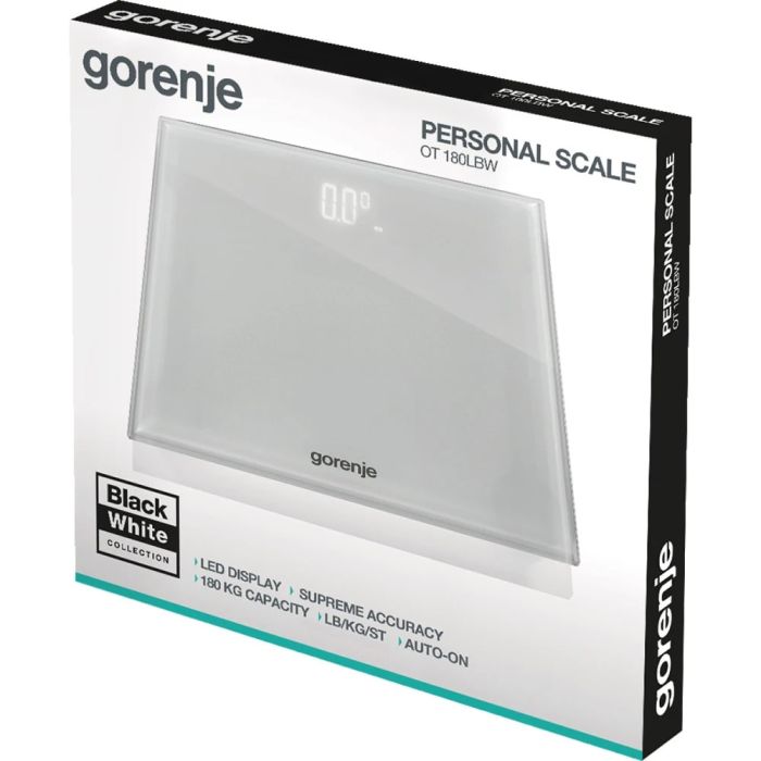 Весы напольные Gorenje, 180 кг, дисплей, стекло, белый