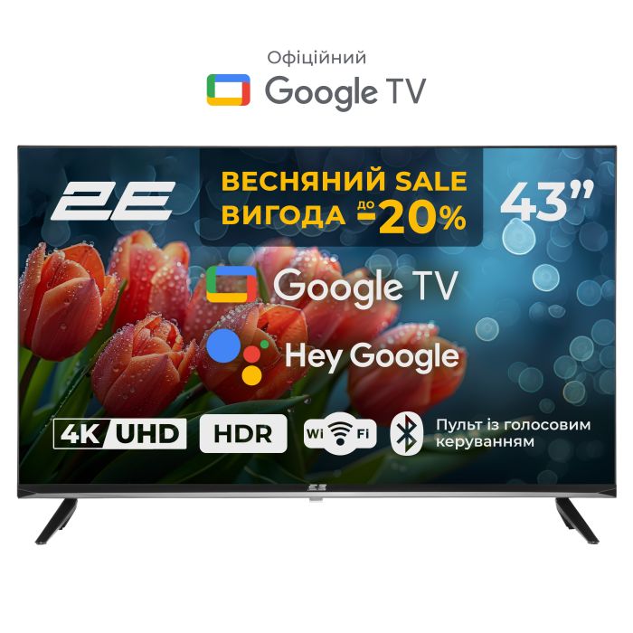 Телевизор 43" 2E LED 4K 60Hz Smart Google TV Black