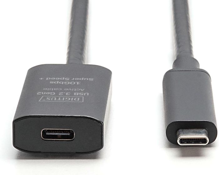 Подовжувач DIGITUS USB 3.2 Gen2 Active Cable 10G, C/M-C/F, 5м, чорний