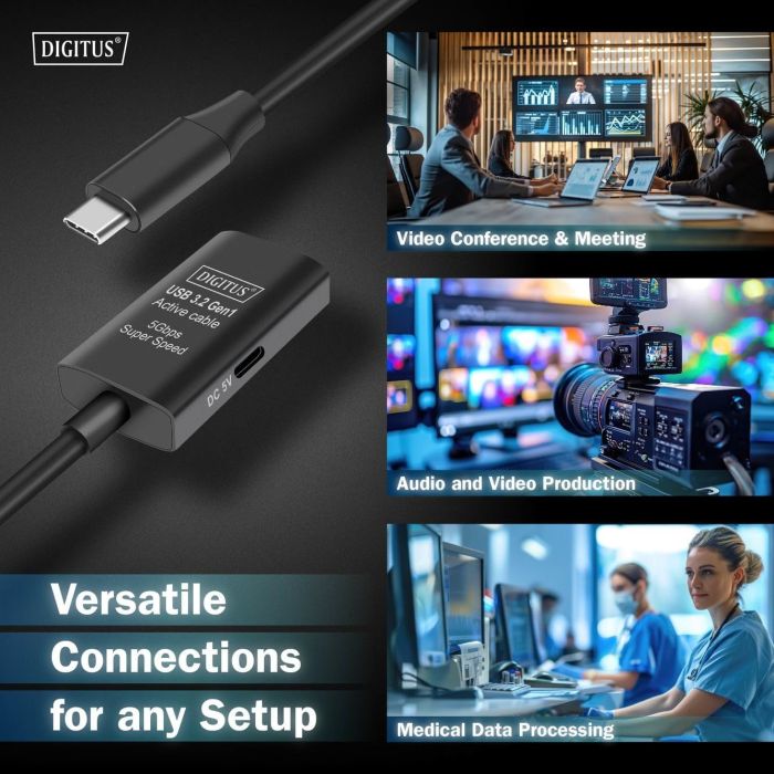 Удлинитель DIGITUS USB 3.2 Gen1 Active Cable 5G, C/M-C/F, 10м, черный