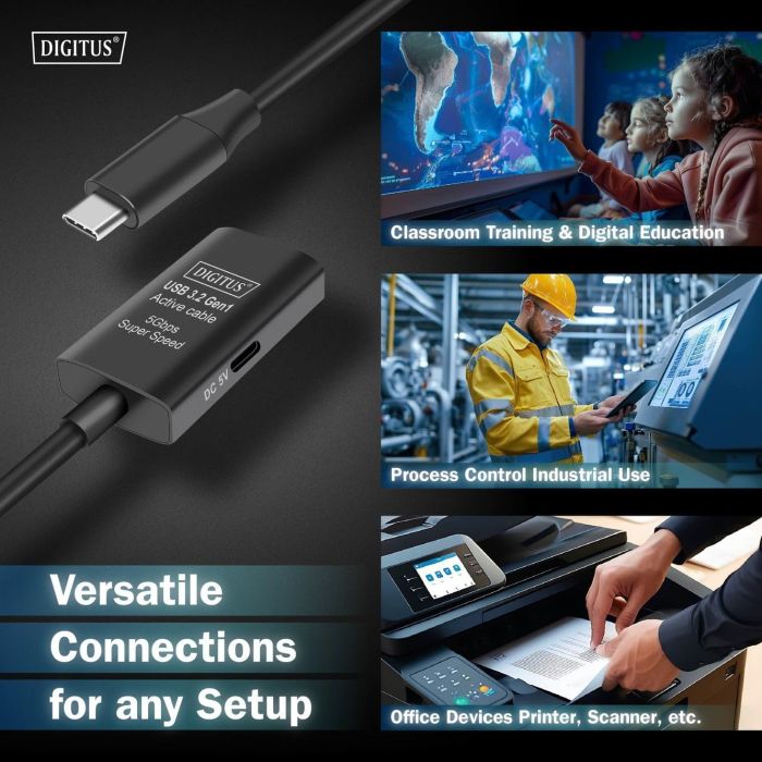 Удлинитель DIGITUS USB 3.2 Gen1 Active Cable 5G, C/M-C/F, 10м, черный