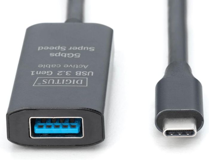 Подовжувач DIGITUS USB 3.2 Gen1 Active Cable 5G, C/M-A/F, 10м, чорний