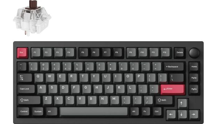 Клавиатура механическая Lemokey  P1 Pro 84Key, Keychron Super Brown, WL/BT/USB-A, QMK/VIA, Hot-Swap, EN/UKR, RGB,  Knob, Carbon Black