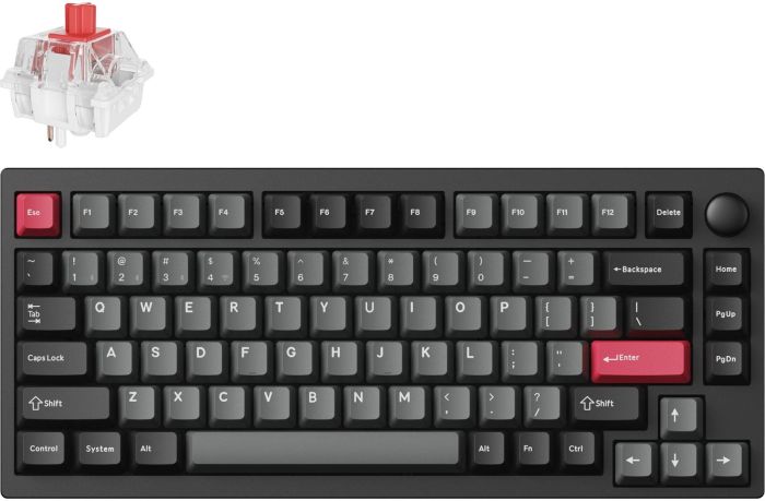 Клавиатура механическая Lemokey  P1 Pro 84Key, Keychron Super Red, WL/BT/USB-A, QMK/VIA, Hot-Swap, EN/UKR, RGB,  Knob, Carbon Black