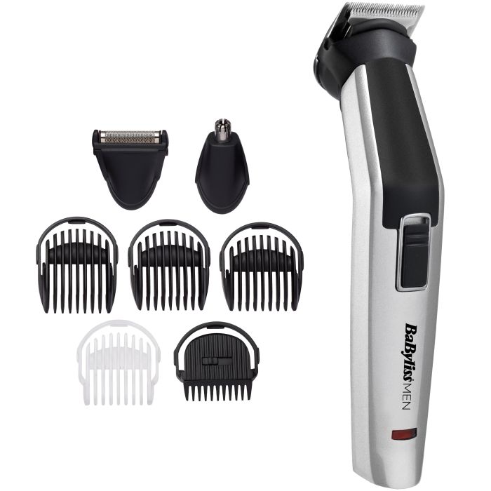 Набор для стрижки  Babyliss для бороды, усов, головы, носа и тела, акум., вибрационный мотор, насадок-8, чехол, сталь, серый