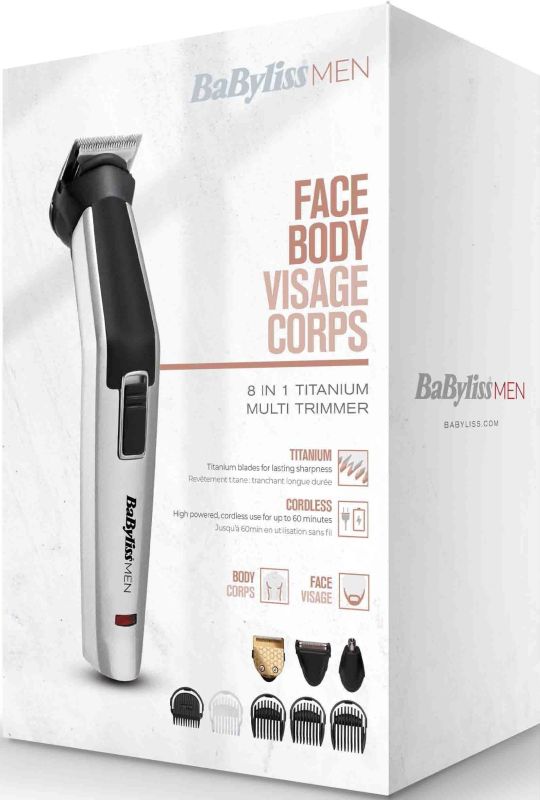 Набор для стрижки  Babyliss для бороды, усов, головы, носа и тела, акум., вибрационный мотор, насадок-8, чехол, сталь, серый