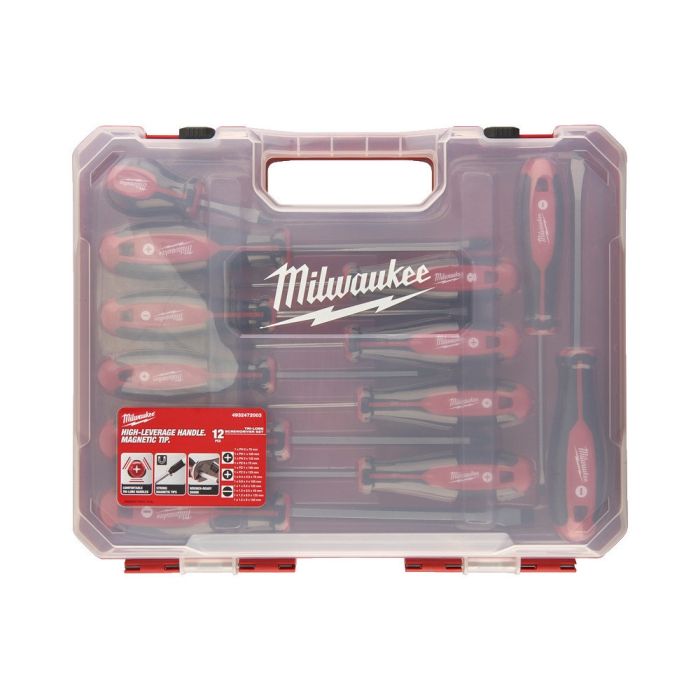 Отвертки Milwaukee набор 12шт, магнитные, SL, PH, PZ, кейс