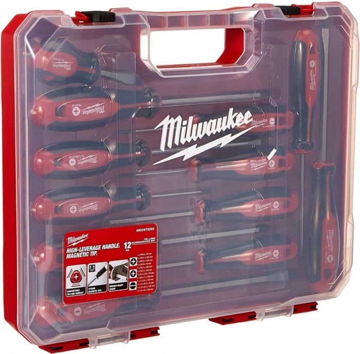 Отвертки Milwaukee набор 12шт, магнитные, SL, PH, PZ, кейс